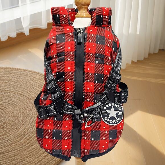 Winter Red Plaid Ski Suit Warm Coat Small Dog/Cat Pet Clothes - Picture 4 of 10